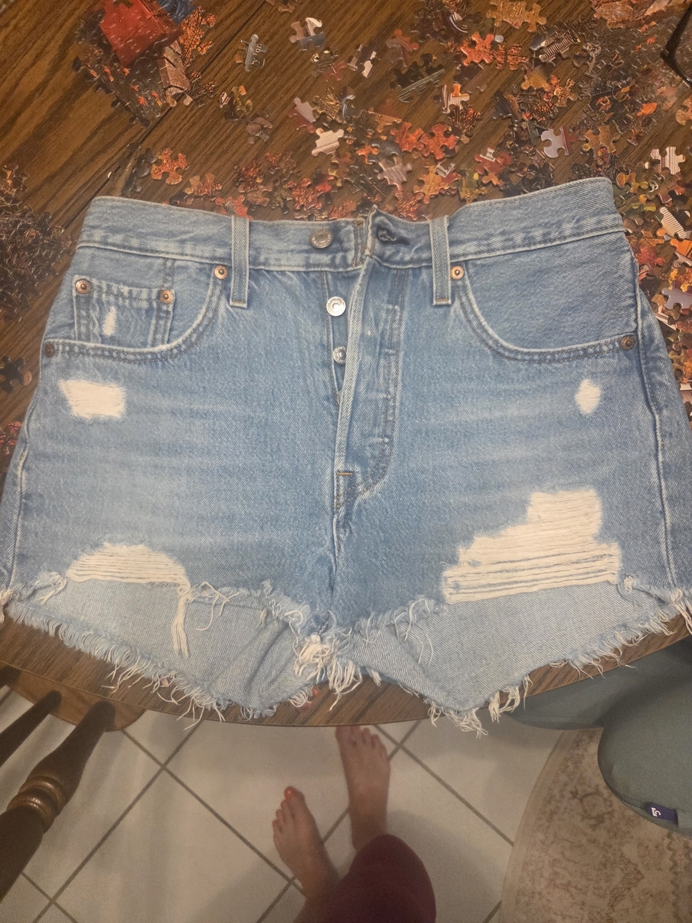 Levi's Light Blue Distressed Denim Cutoff Shorts